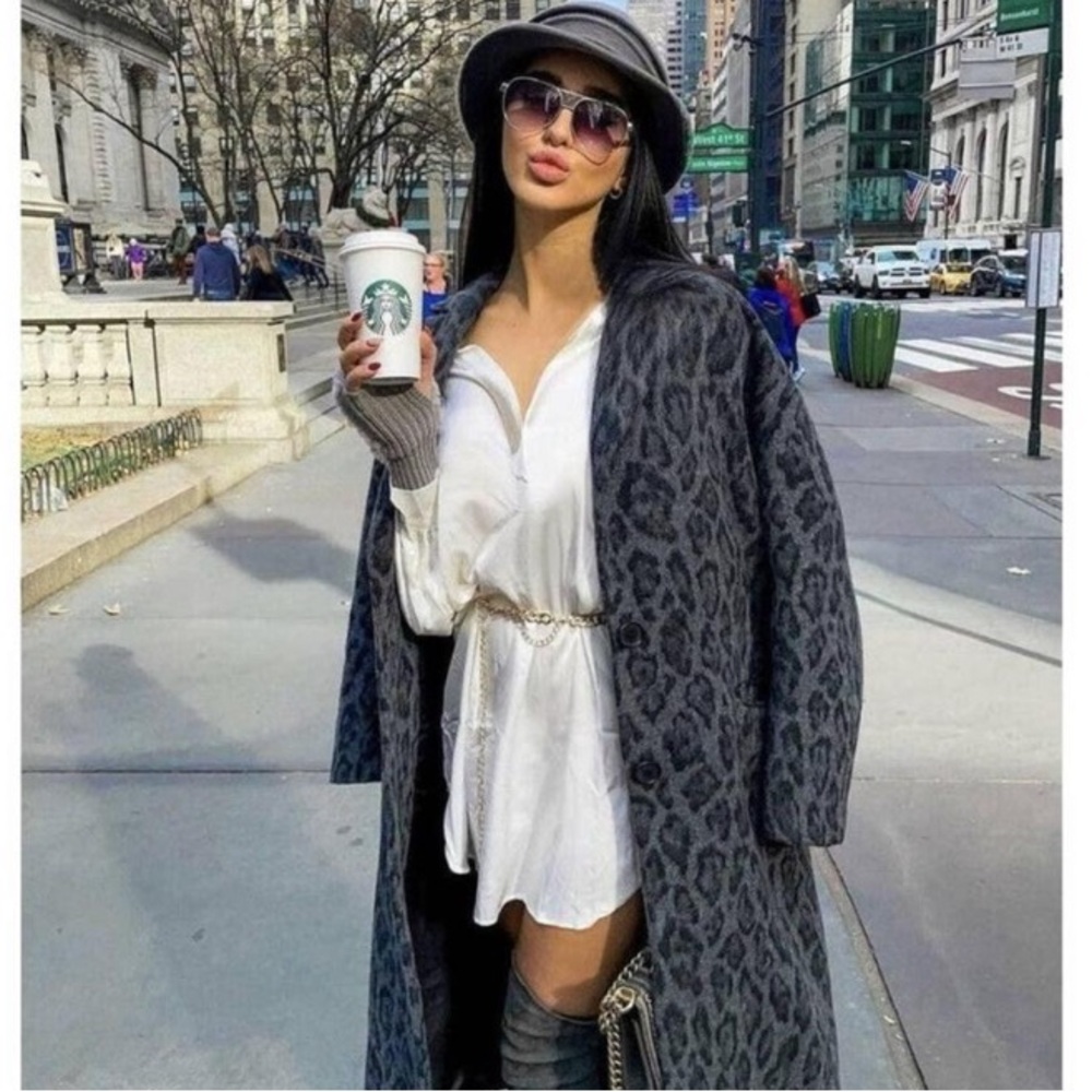 Zara WOOL BLEND PRINTED COAT Size M-L - Picture 7 of 12